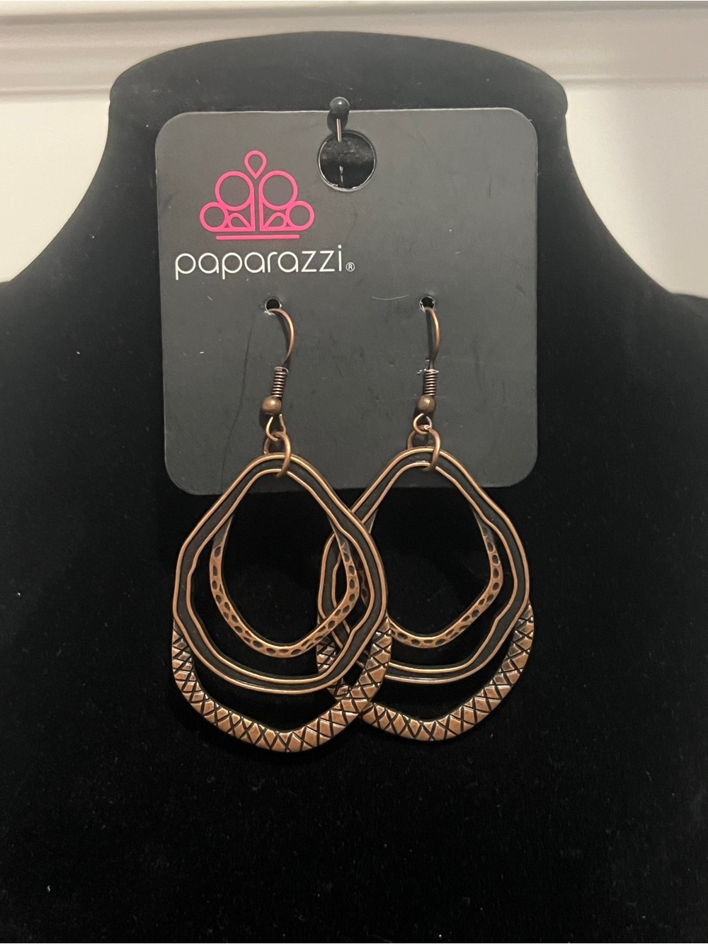 Paparazzi Copper-Tone Layered Textured Hoop Drop Earrings